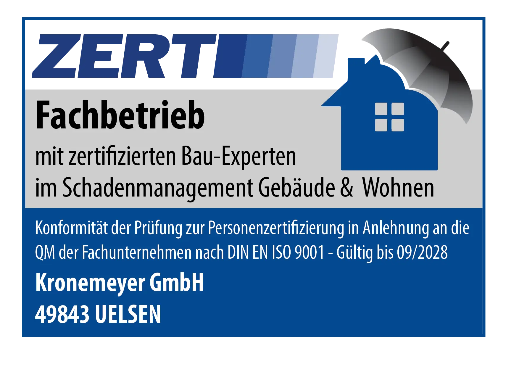 Zertifizierter Fachbetrieb – Kronemeyer GmbH, DIN EN ISO 9001